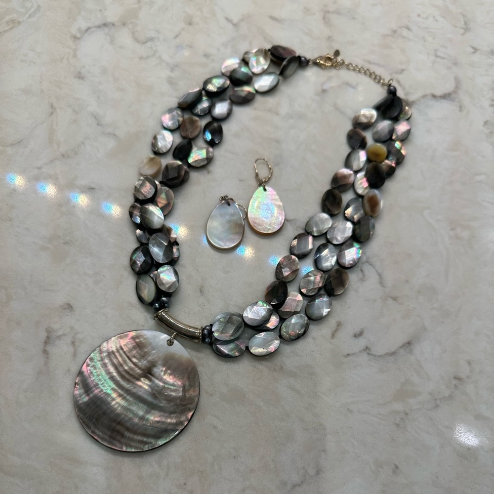 STUNNING abalone shell necklace and earring set - cruise or summer wedding ready